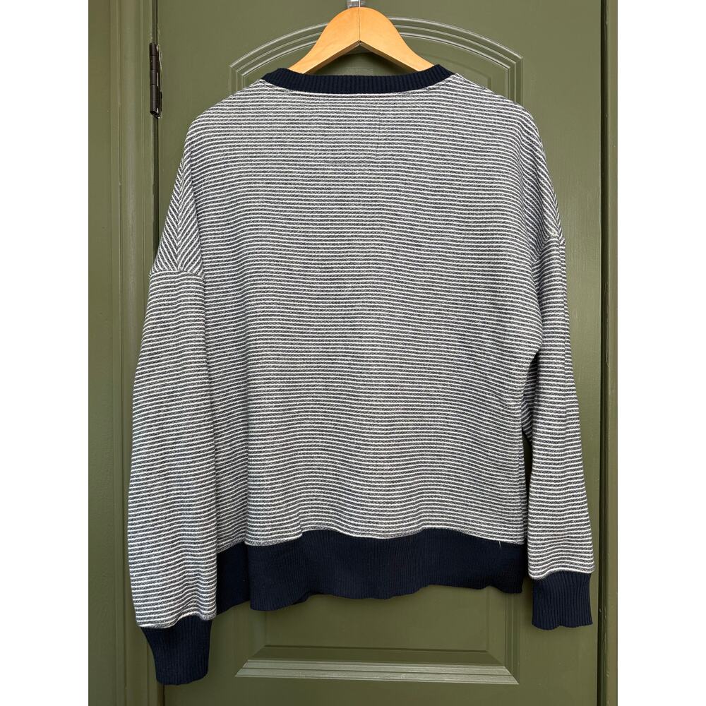 NWOT Frank & Eileen Ribbed Knit Cozy Pullover Sweatshirt Navy White Stripe Large - Picture 4 of 8